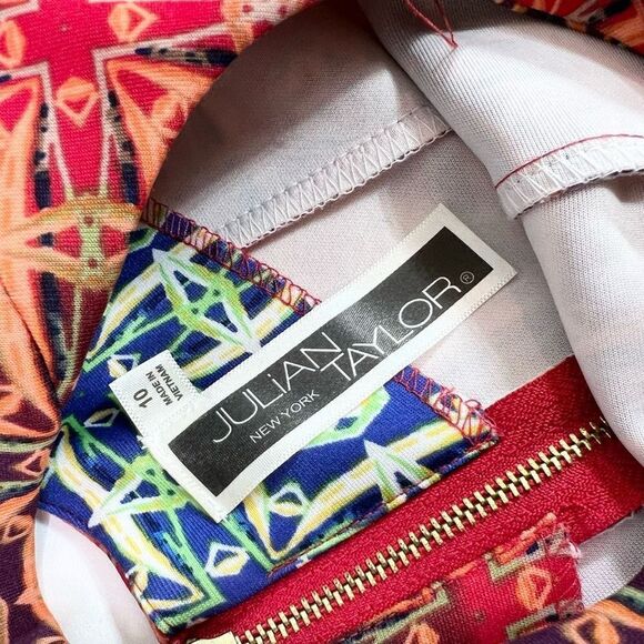 Julian Taylor Fit & Flare Dress Womens 10 Multicolor Geometric Sleeveless - Picture 5 of 11